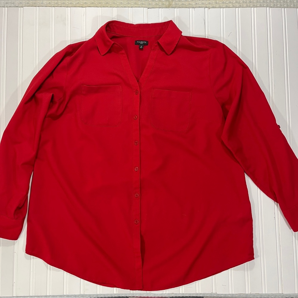 Talbots Long Sleeve Red Button Down Blouse Size 1X